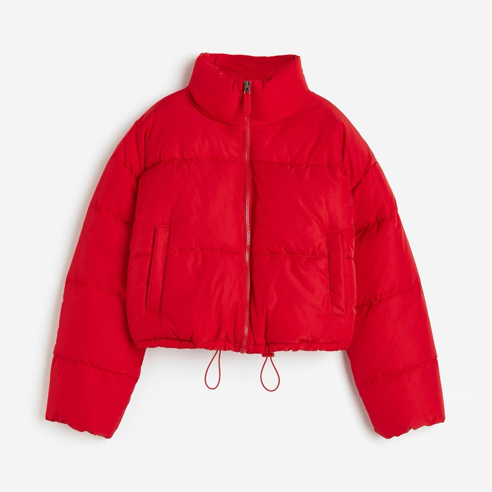 H&M Bold Red cropped puffer jacket size XL